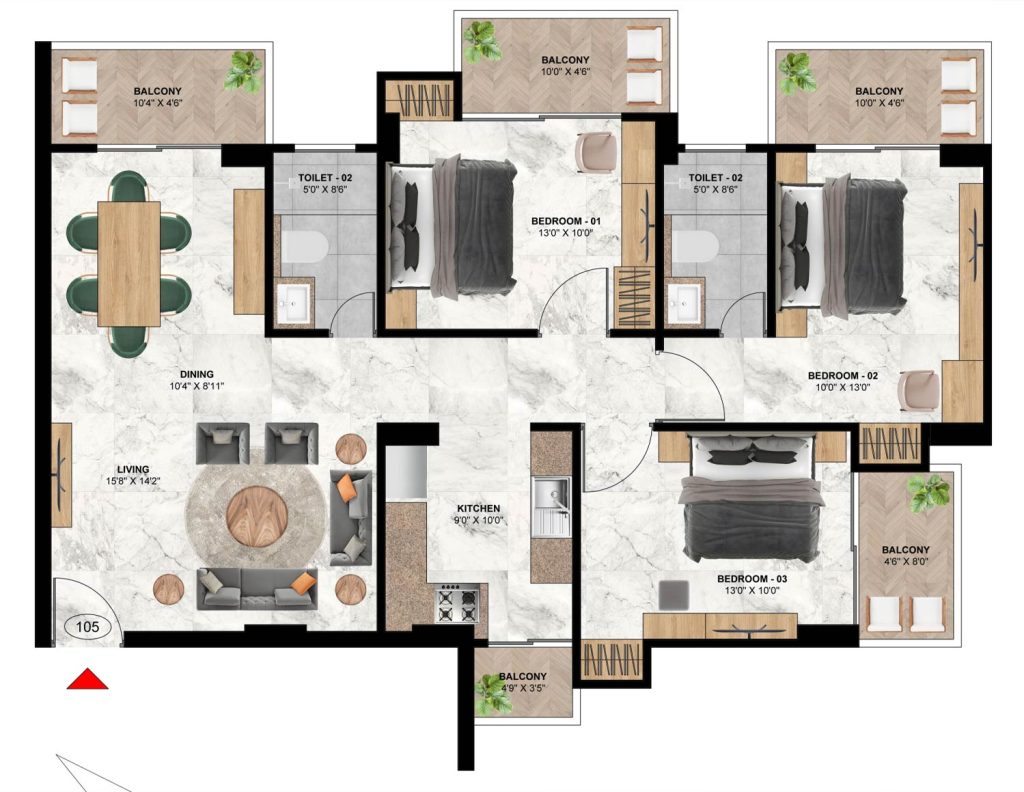 Floor Layout - 3BHK